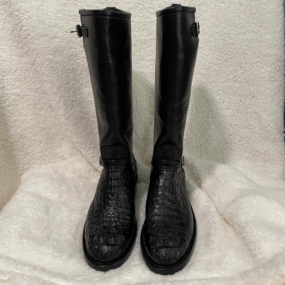 Caboots Alligator Leather Mens Custom Size 10.5 Engineer Boots Black *READ